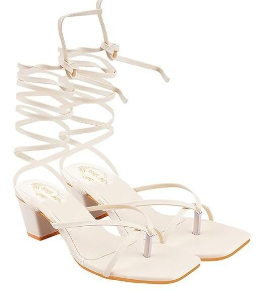 Shoetopia Elegant Block Heel Sandals with Gladiator Detail