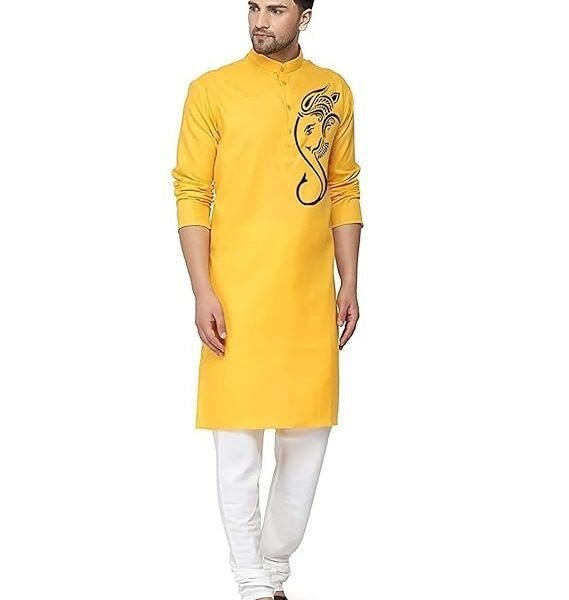 Men's Cotton Blend Printed Straight Kurta only