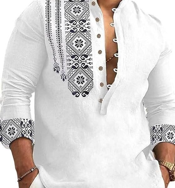 Men's Cotton Blend Mandarin Collar Casual Short Kurta