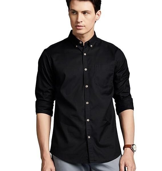 Men Slim Fit Self Design Spread Collar Casual Shirt